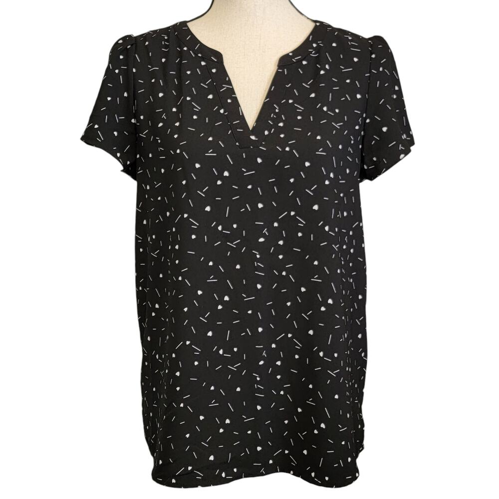 Hilary Radley Heart Blouse Womens Sz‎ S Black White Top Shirt Career Office Work